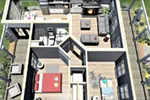 Beach & Coastal House Plan 3D First Floor - Miller Lane Modern Farmhouse 028D-0108 - Shop House Plans and More