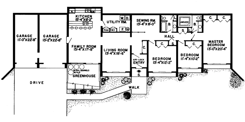 Berm Home Plan First Floor 038D-0136