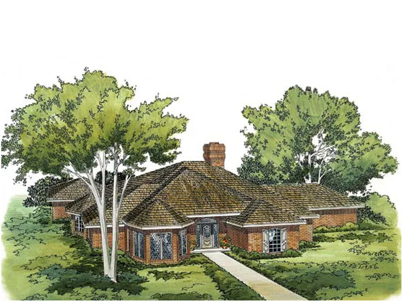 Practical Brick Ranch Design With Focal Turret