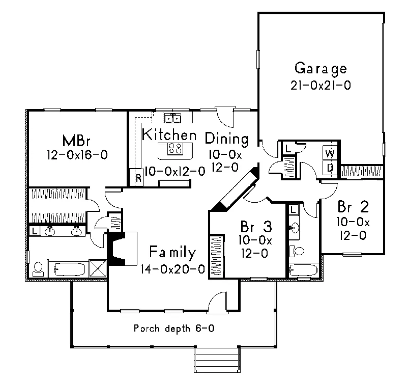 Bungalow Home Plan First Floor 040D-0014