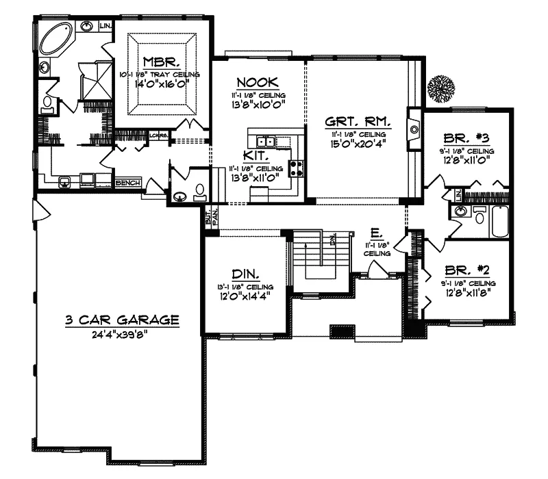 Modern House Plan First Floor - Fair Hollow Brick Ranch Home 051D-0465 - Search House Plans and More
