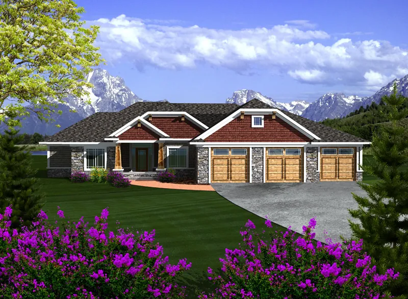 Craftsman House Plan Front of Home - Haymarket Country Ranch Home 051D-0744 - Search House Plans and More
