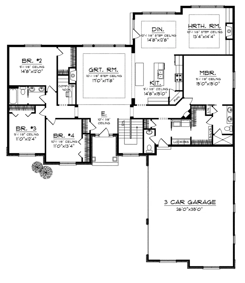 Country House Plan First Floor - Martin Pines Ranch Home 051D-0749 - Shop House Plans and More