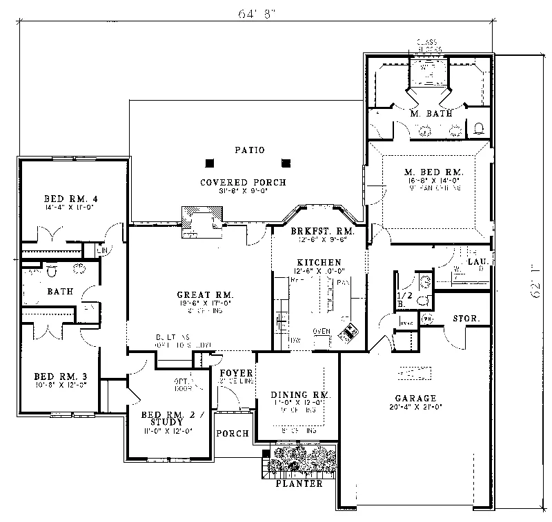 Southern Home Plan First Floor 055D-0030