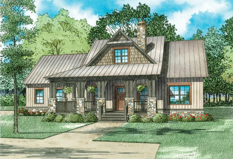Mountain House Plan Front of Home - Weekend Retreat Craftsman Home 055D-0939 - Shop House Plans and More
