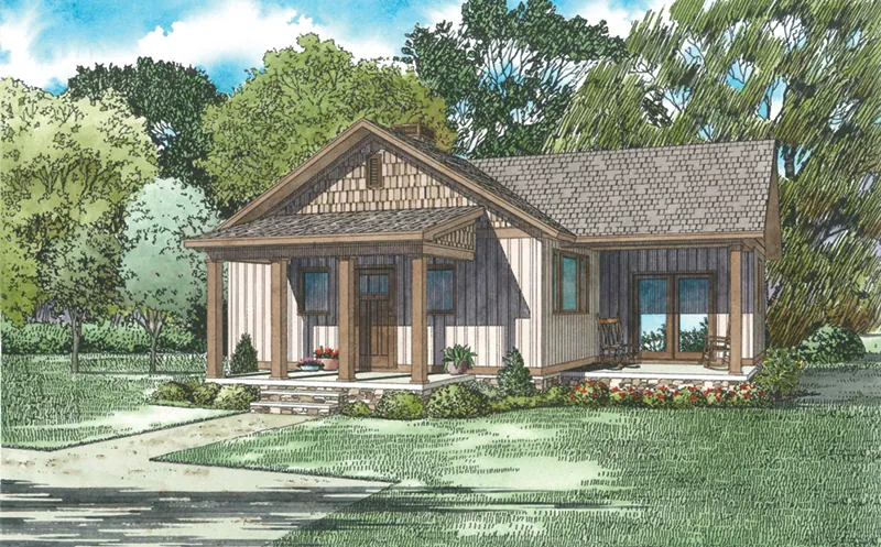 Lake House Plan Front of Home - Moss Lake Rustic Cabin 055D-0945 - Shop House Plans and More