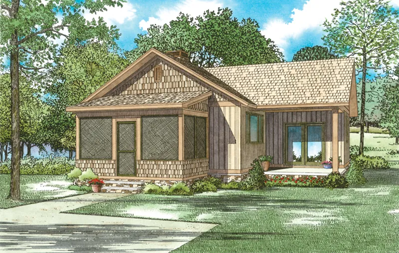 Lake House Plan Front of Home - Moss Pond Rustic Cabin 055D-0946 - Shop House Plans and More