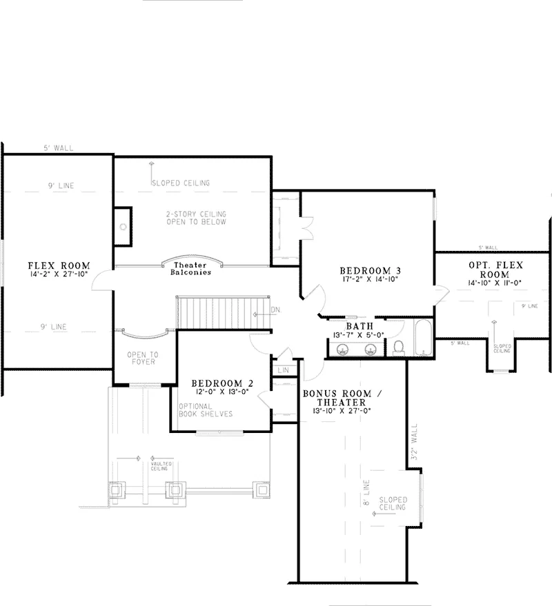 Bungalow Home Plan Second Floor 055D-0954