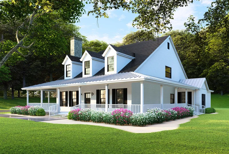 Traditional House Plan Front of Home - Raven Ranch Country Home 055D-0976 - Shop House Plans and More