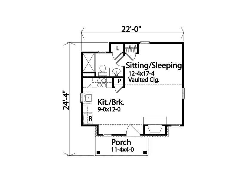 Shingle House Plan First Floor - Peal Hollow Country Cabin 058D-0210 - Shop House Plans and More