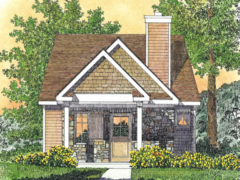 Shingle House Plan Front of Home - Peal Hollow Country Cabin 058D-0210 - Shop House Plans and More