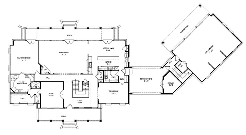 Greek Revival House Plan First Floor - 087S-0328 - Shop House Plans and More