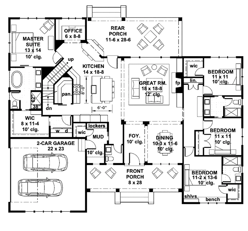 Modern Farmhouse Plan First Floor - 091D-0523 - Shop House Plans and More