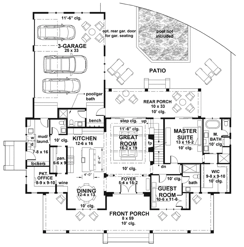Lowcountry House Plan First Floor - Southern Comfort Farmhouse 091D-0528 - Shop House Plans and More