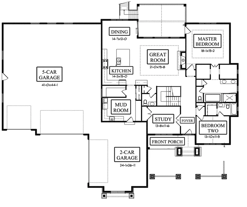 Ranch Home Plan First Floor 101D-0047