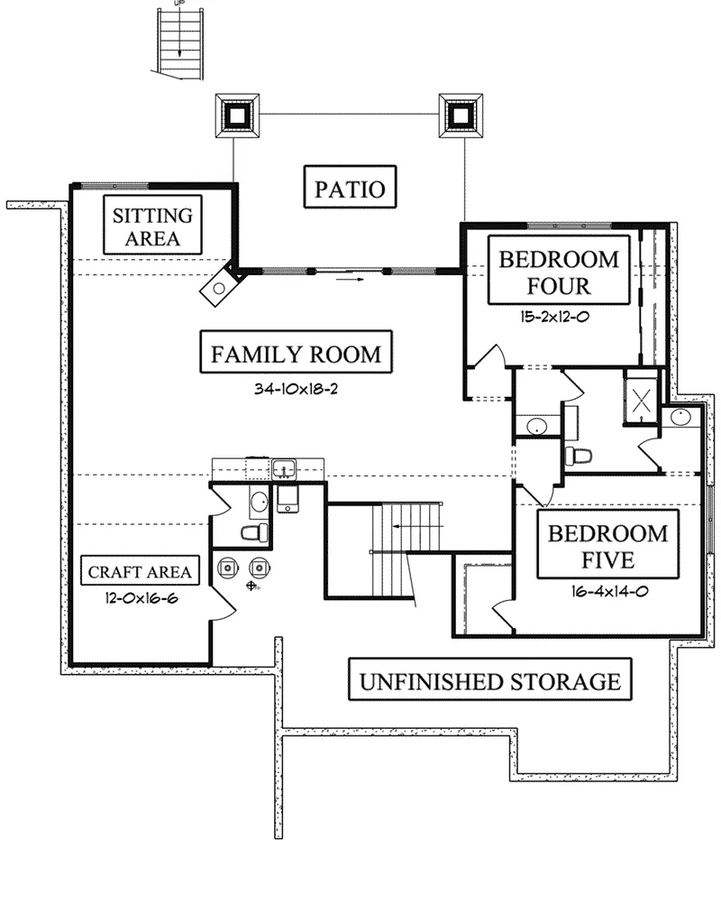 Ranch Home Plan Lower Level 101D-0047