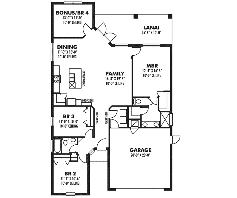 Ranch House Plan First Floor - Sabal Sunbelt Ranch Home 116D-0030 - Shop House Plans and More