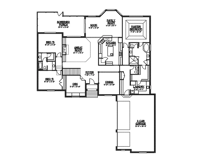 Ranch Home Plan First Floor 119D-0002