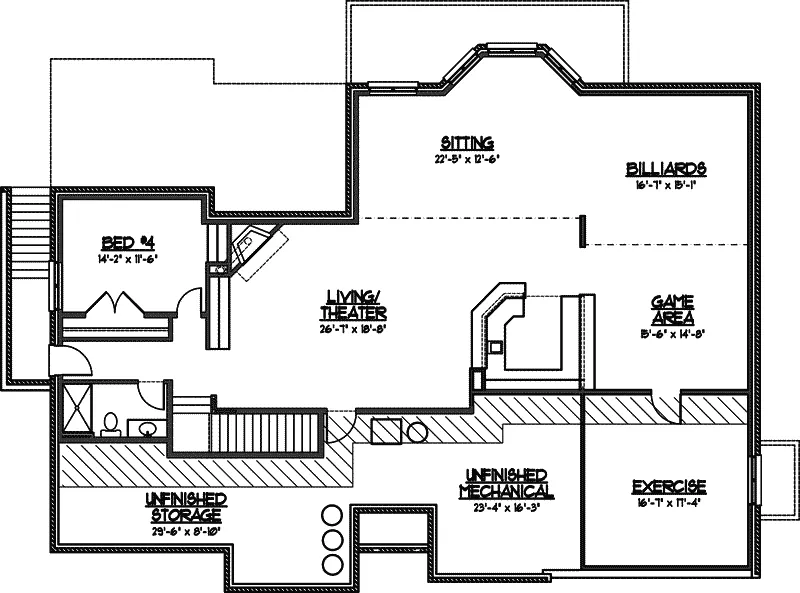 Country French House Plan Lower Level Floor - Levittown Creek Ranch Home 119D-0002 - Shop House Plans and More