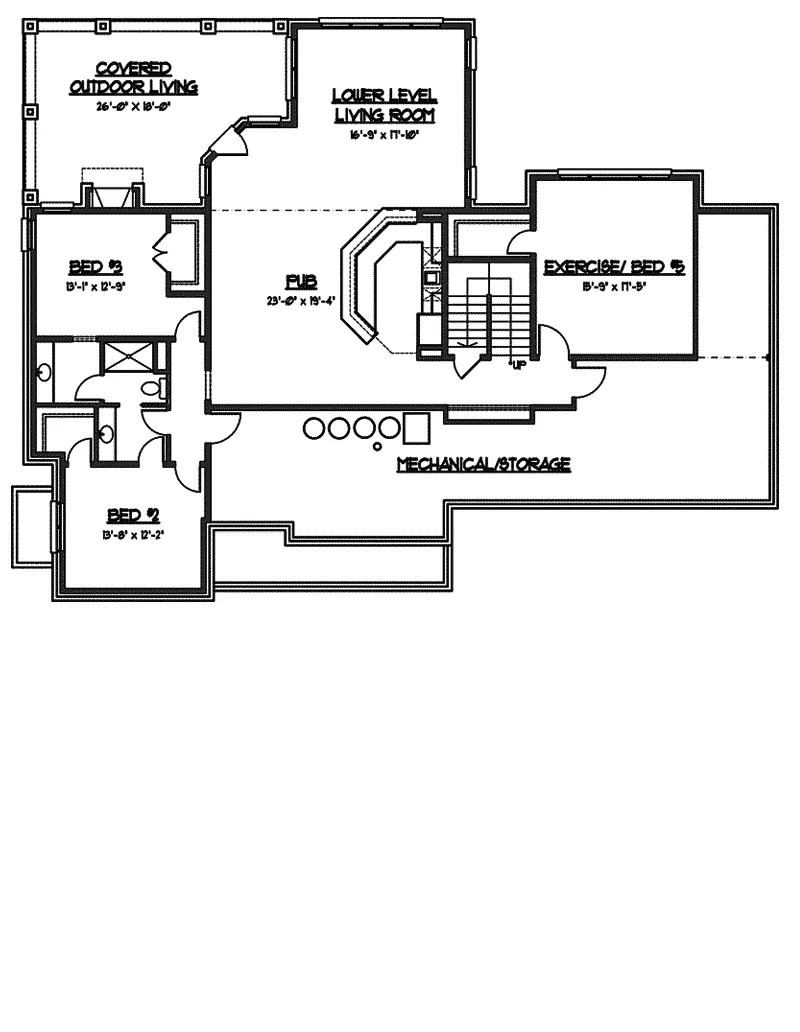 Ranch House Plan Lower Level Floor - Strathearn Craftsman Home 119D-0005 - Shop House Plans and More