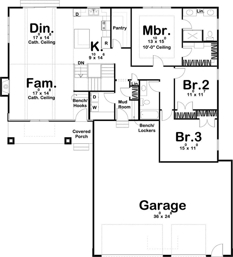 Craftsman Home Plan First Floor 123D-0124
