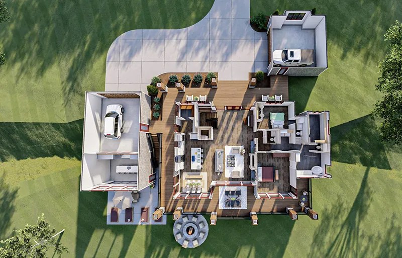 Lake House Plan 3D First Floor - 123D-0168 - Shop House Plans and More