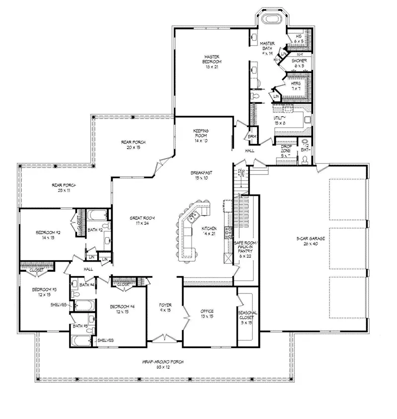 Traditional Home Plan First Floor 141D-0040