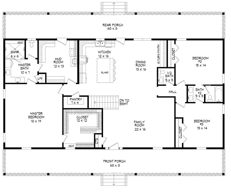 Ranch Home Plan First Floor 141D-0363