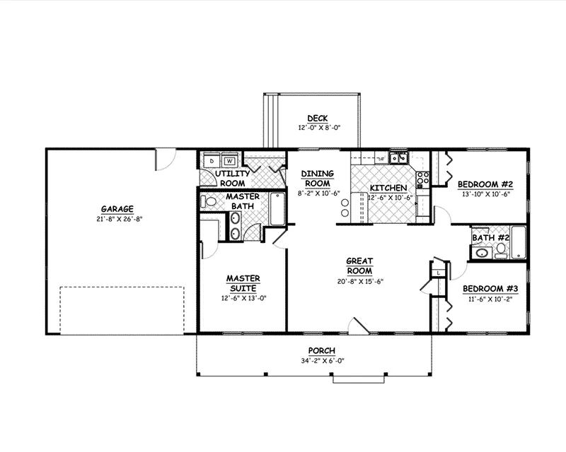 Ranch Home Plan First Floor 143D-0003