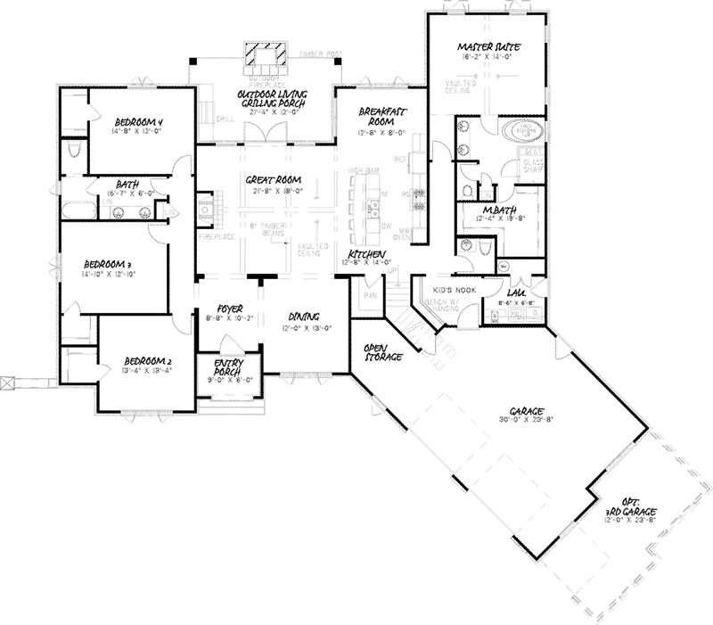 Ranch House Plan First Floor - Highfield Manor European Home 155D-0003 - Search House Plans and More