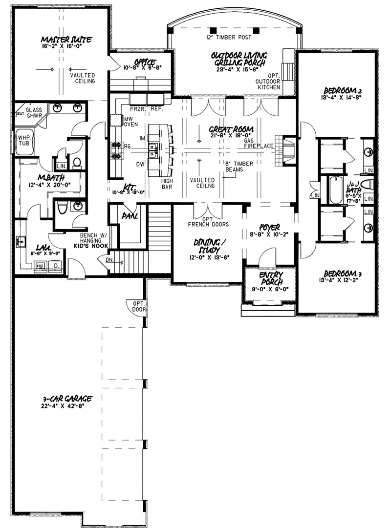 Ranch Home Plan First Floor 155D-0009