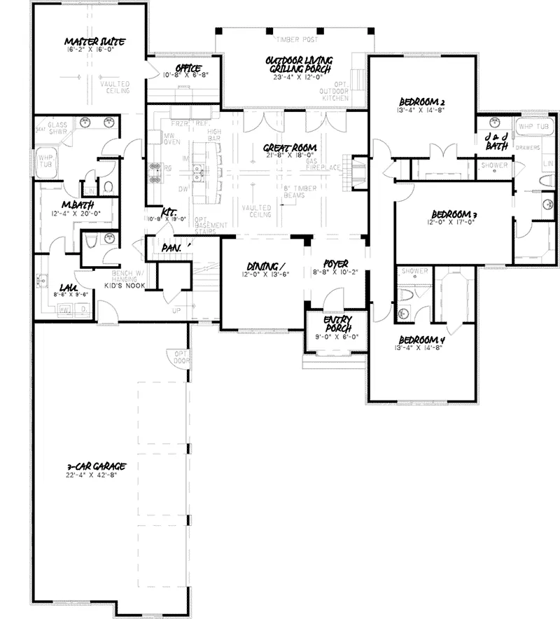 Ranch House Plan First Floor - Hunt Cliff European Ranch Home 155D-0014 - Search House Plans and More
