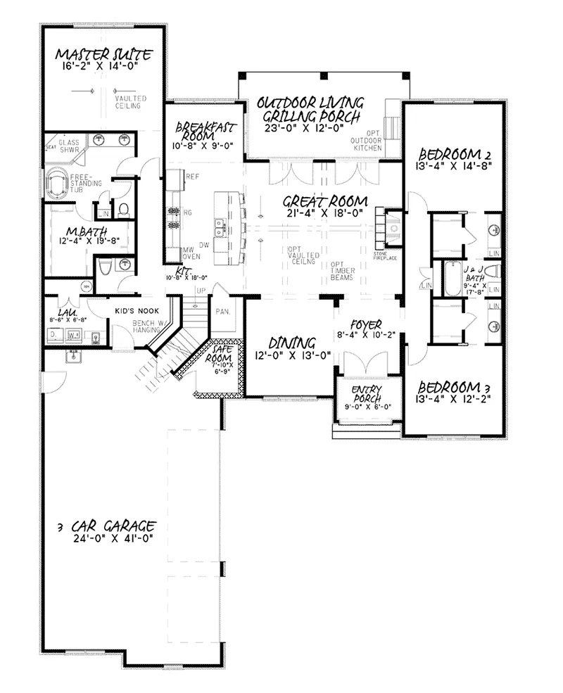 Ranch Home Plan First Floor 155D-0017