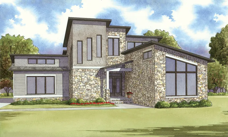 Mediterranean House Plan Front of Home - Sunside View Modern Home 155D-0018 - Shop House Plans and More