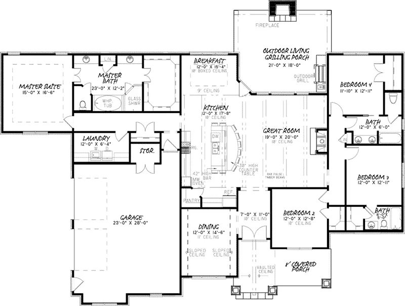 Rustic House Plan First Floor - Ozark Creek Rustic Ranch Home 155D-0025 - Shop House Plans and More