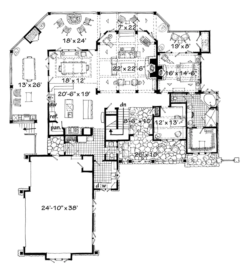 Log Cabin House Plan First Floor - Deer Park Lane Rustic Home 163D-0005 - Search House Plans and More