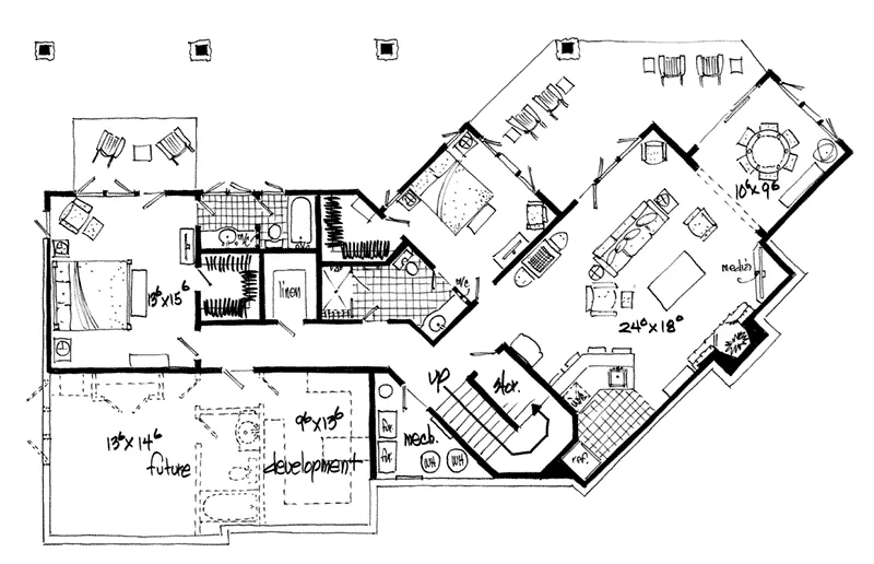 Country Home Plan Lower Level 163D-0008