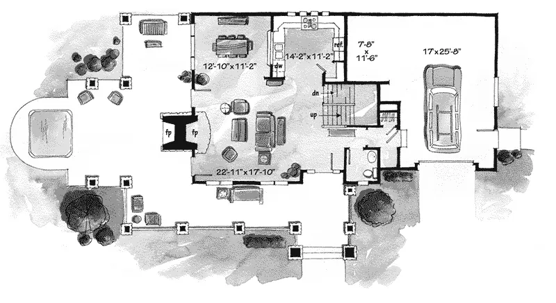 Log House Plan First Floor - Rock Creek Rustic Home 163D-0010 - Shop House Plans and More