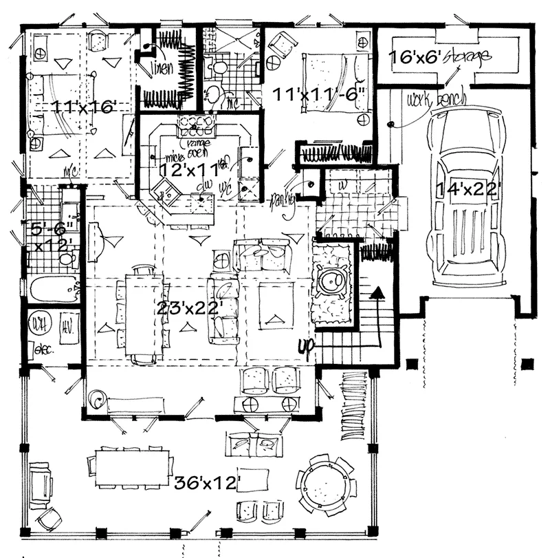 Rustic House Plan First Floor - Summer Retreat Lowcountry Home 163D-0013 - Shop House Plans and More
